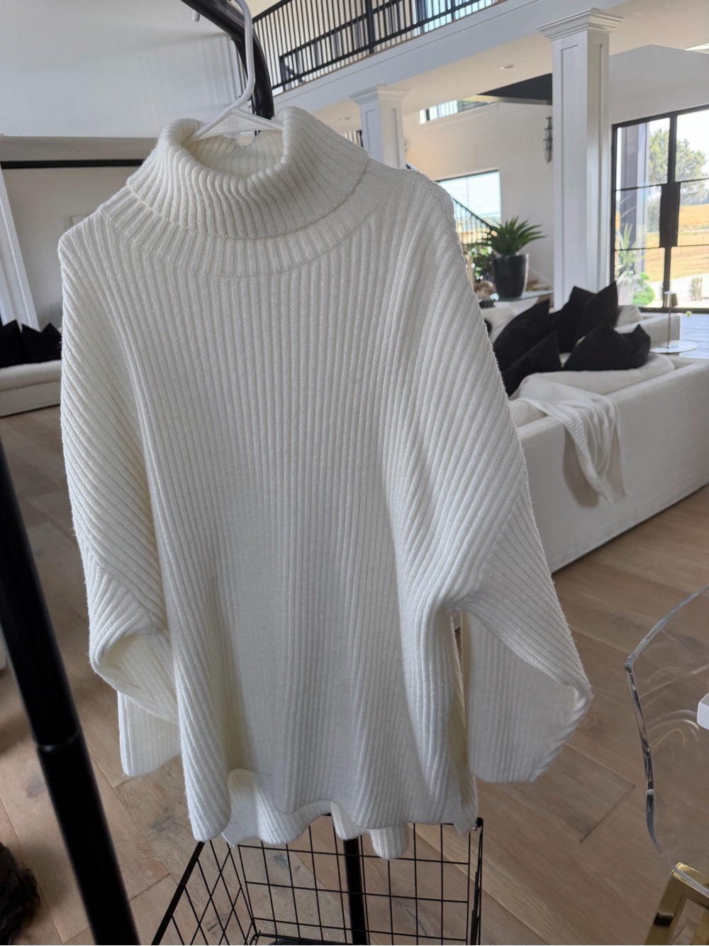 Turtleneck Ribbed Knit Sweater - White